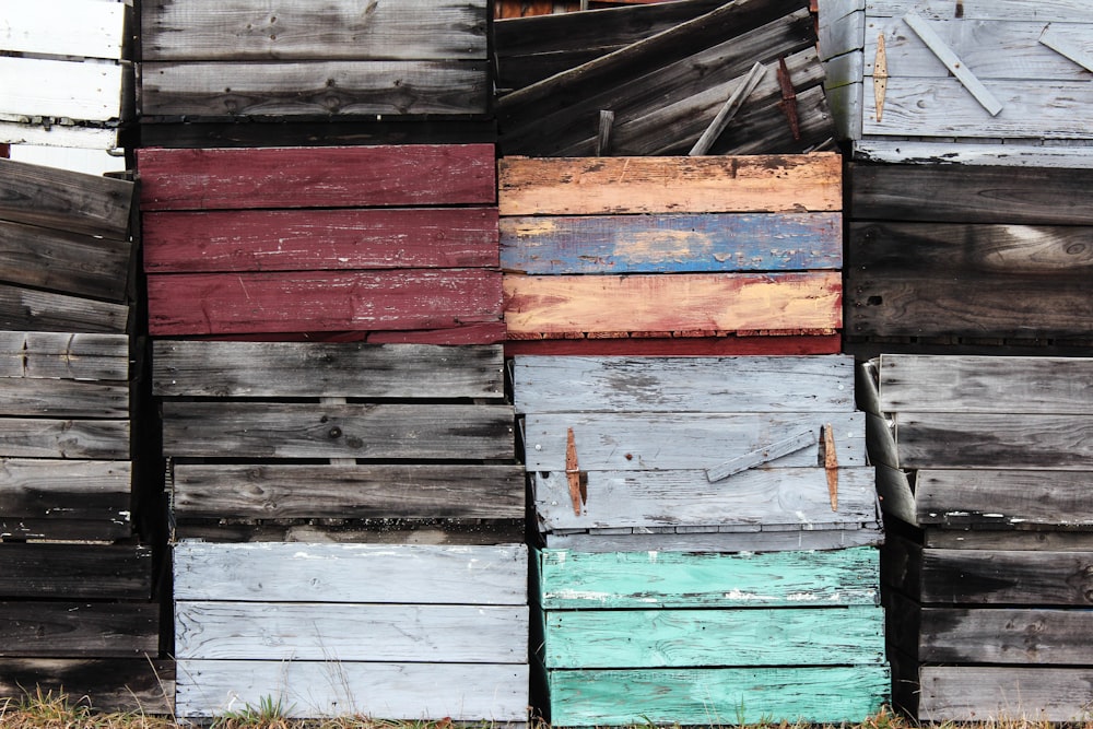 pile of wood boxes