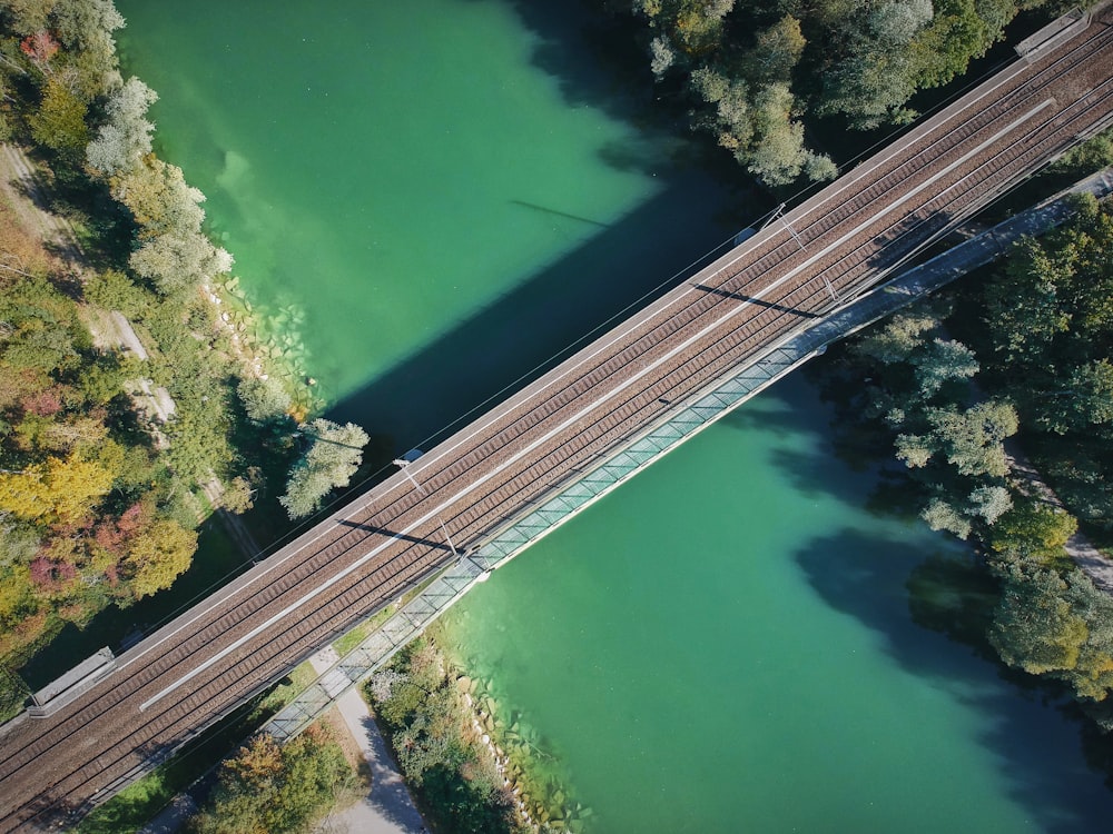 high-angle photography of concrete bridge