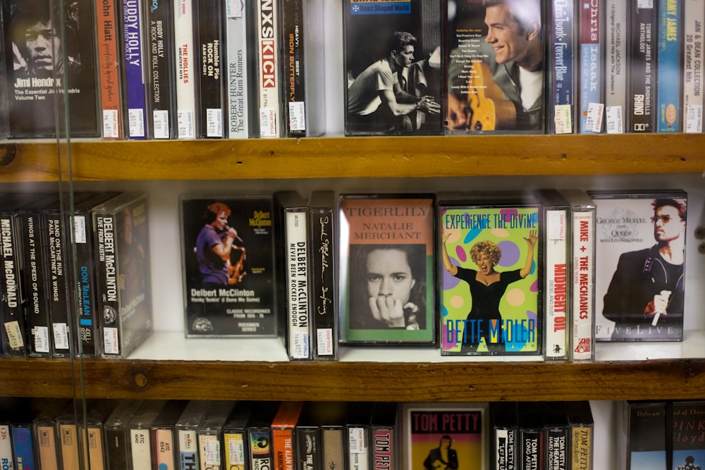 cassette collection in shelves