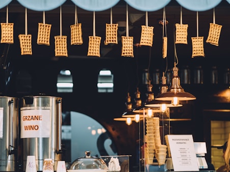 assorted yellow pendant lamps inside building