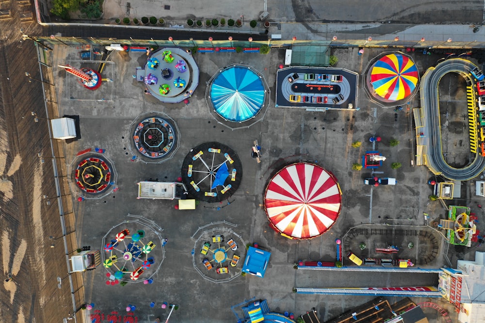 an aerial view of an amusement park
