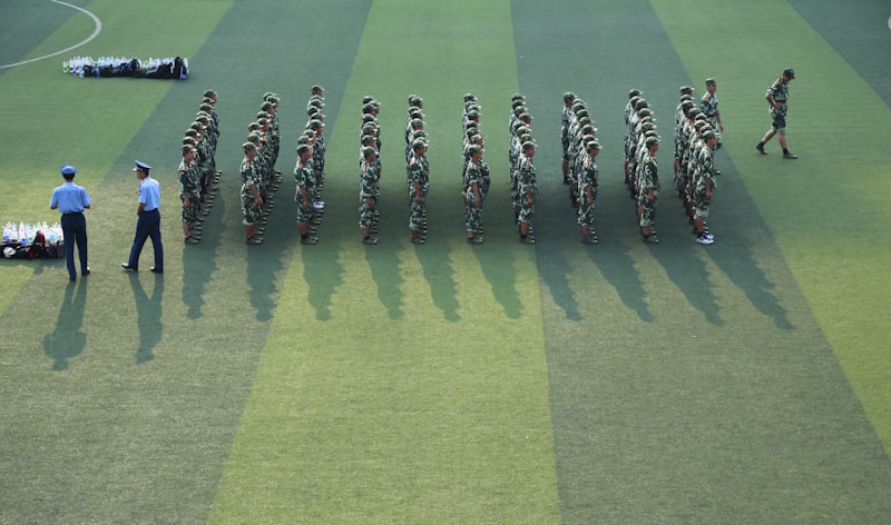 Chinese military parade, military equipment, defense ministry building, soldiers in formation