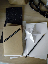 A collection of seasonal learning materials spread out on a desk.