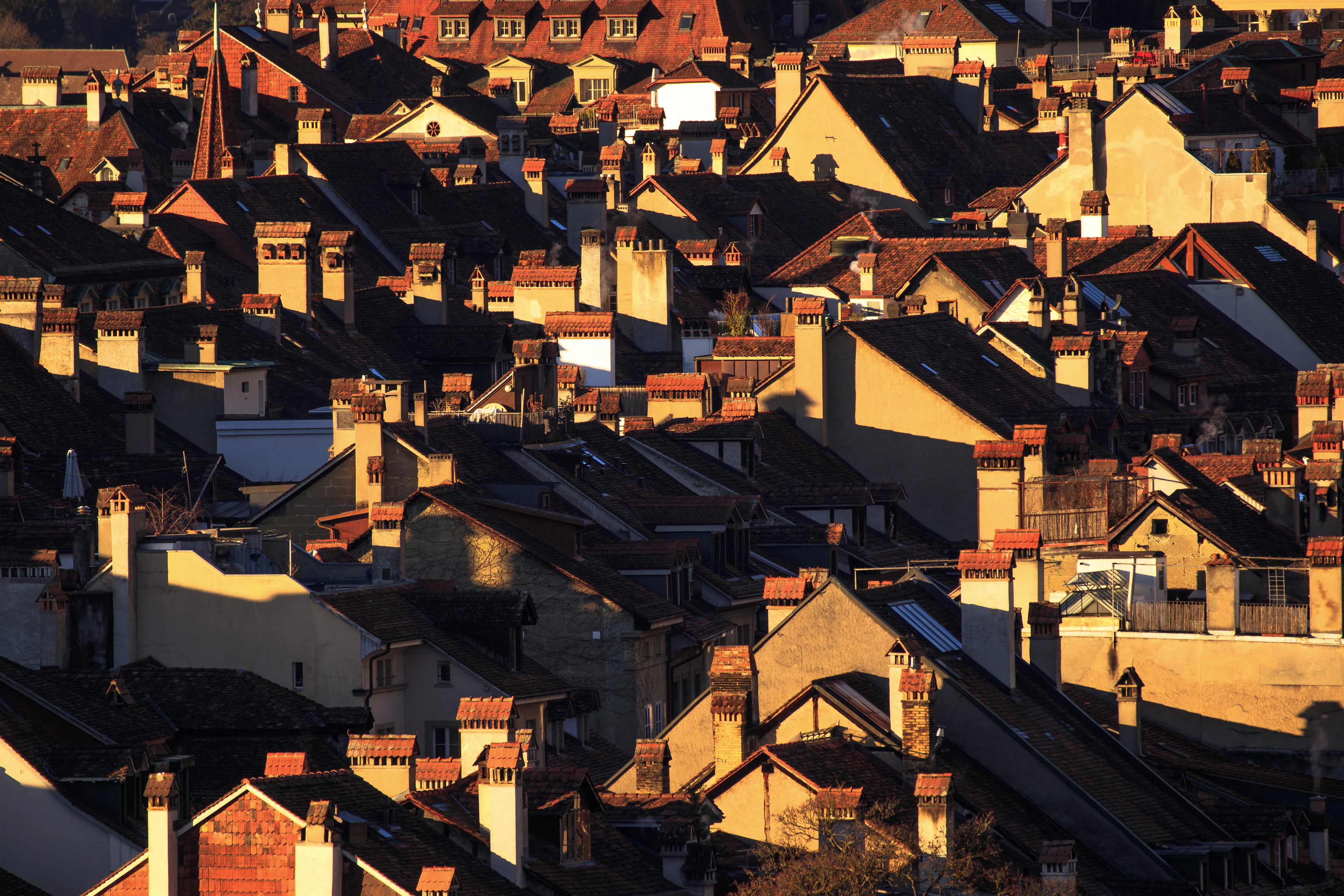 Sunset light over Bern’s rooftops from the Rosengarten