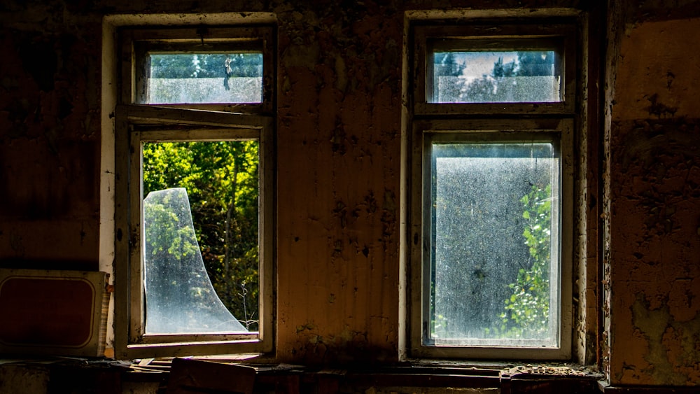 wrecked window with broken glass