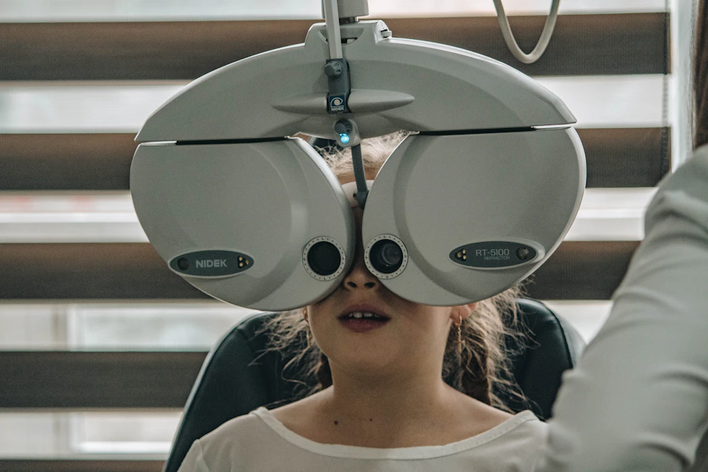 Eye testing equipment in an exam room