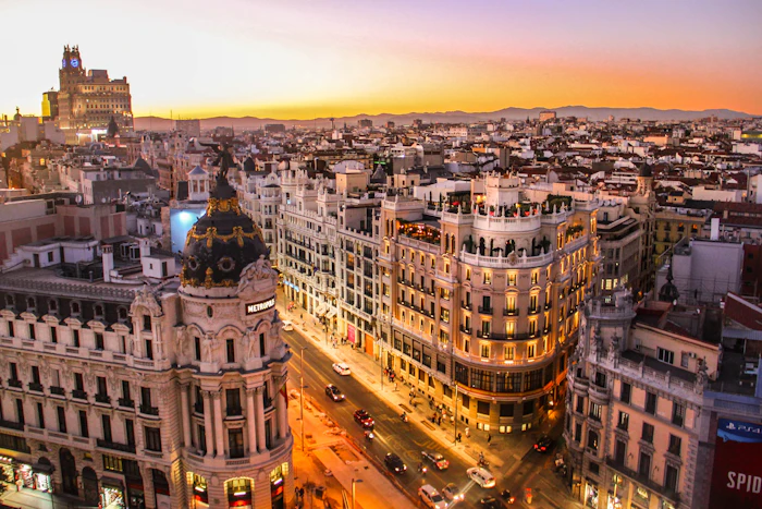 Gran Via, Madrid at dusk
