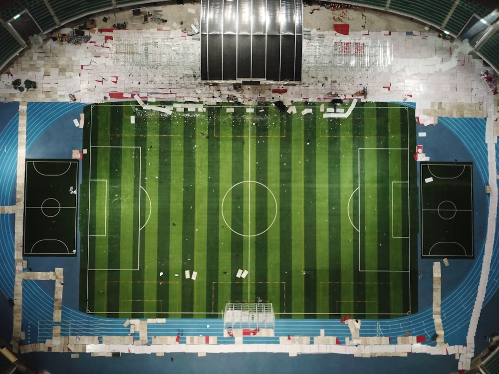 bird's eye view of a soccer field