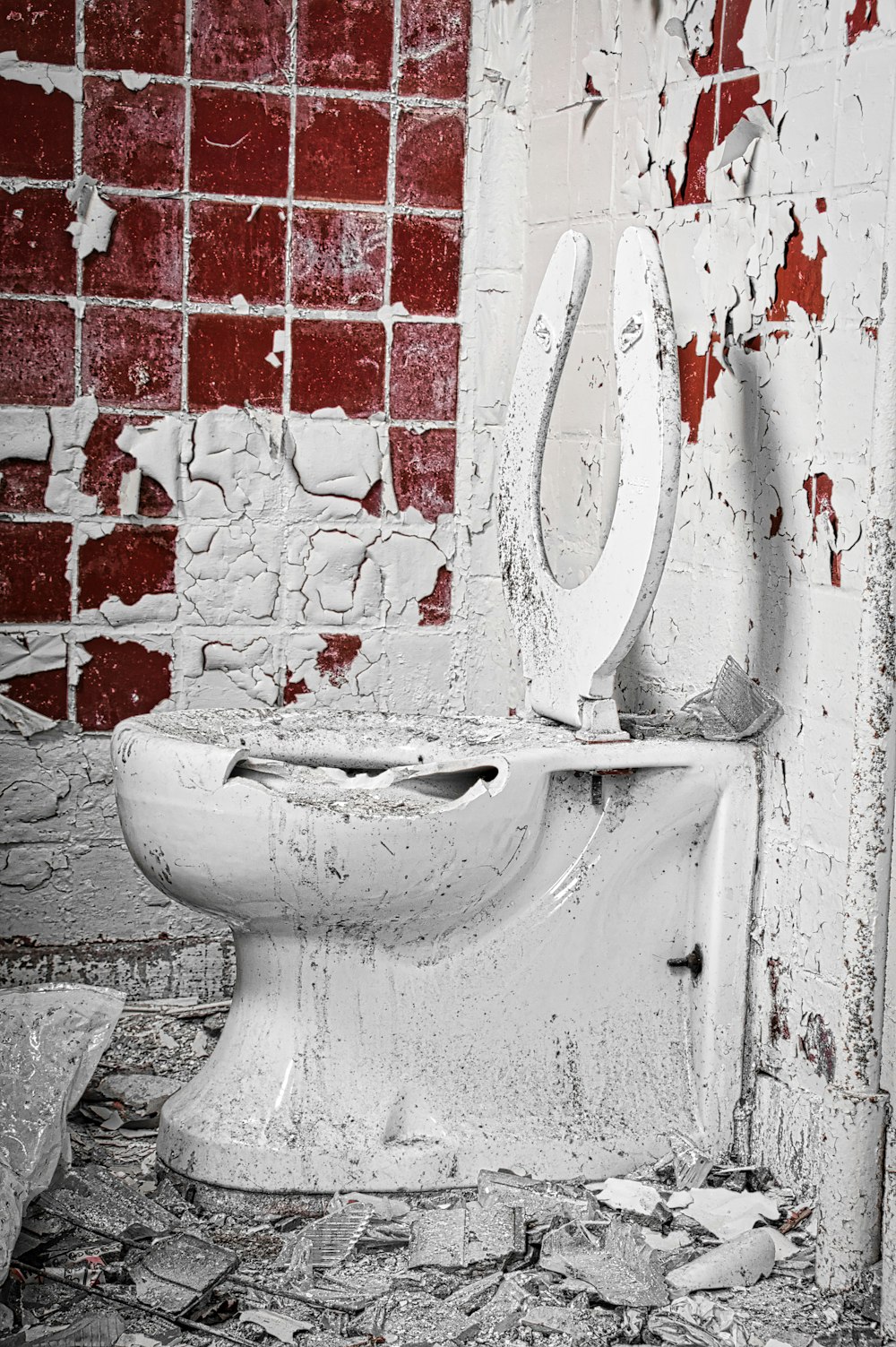 broken white porcelain toilet bowl