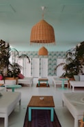 Interior design concept with Caribbean style furnishings and bright colors.