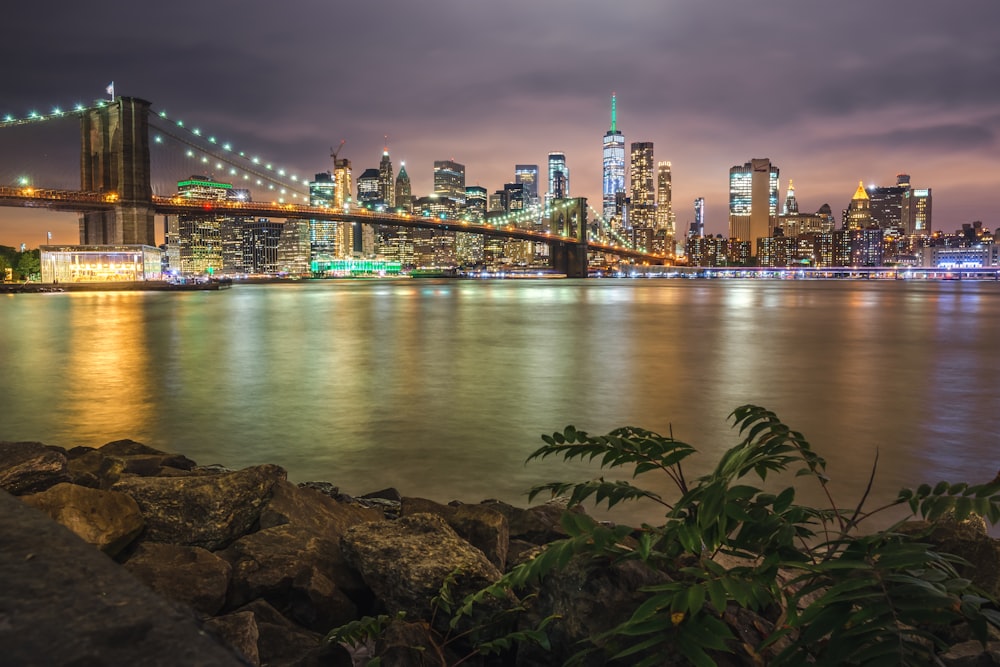 Brooklyn Bridge, New York during nighttime