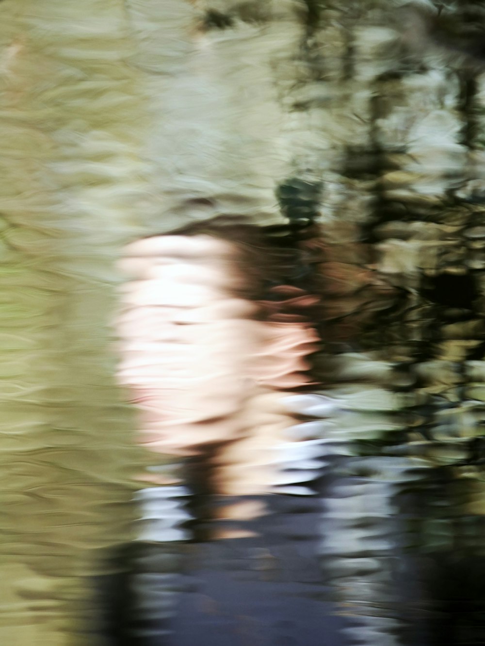 a blurry photo of a person standing in front of a tree