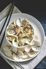 seafood dish in white plate