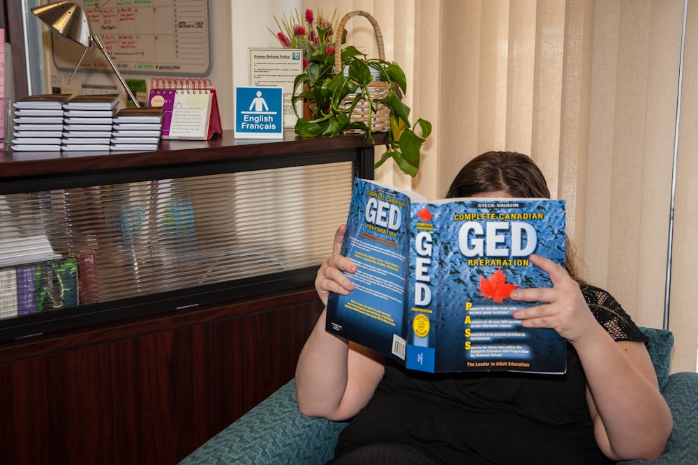 woman reading book