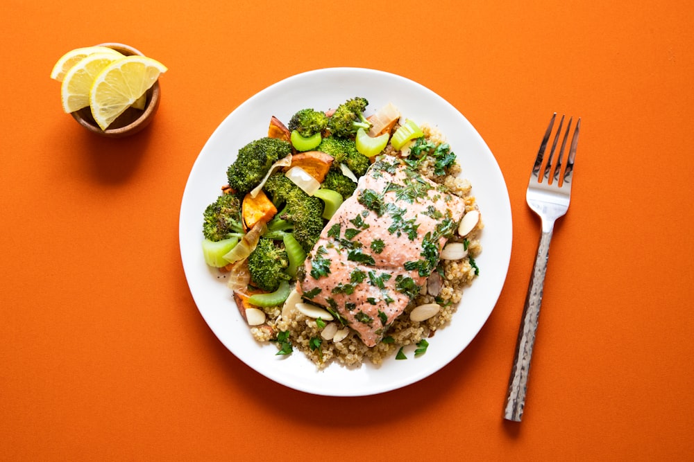 broccoli with meat on plate