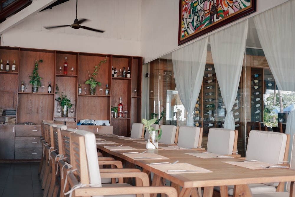 brown wooden dining table