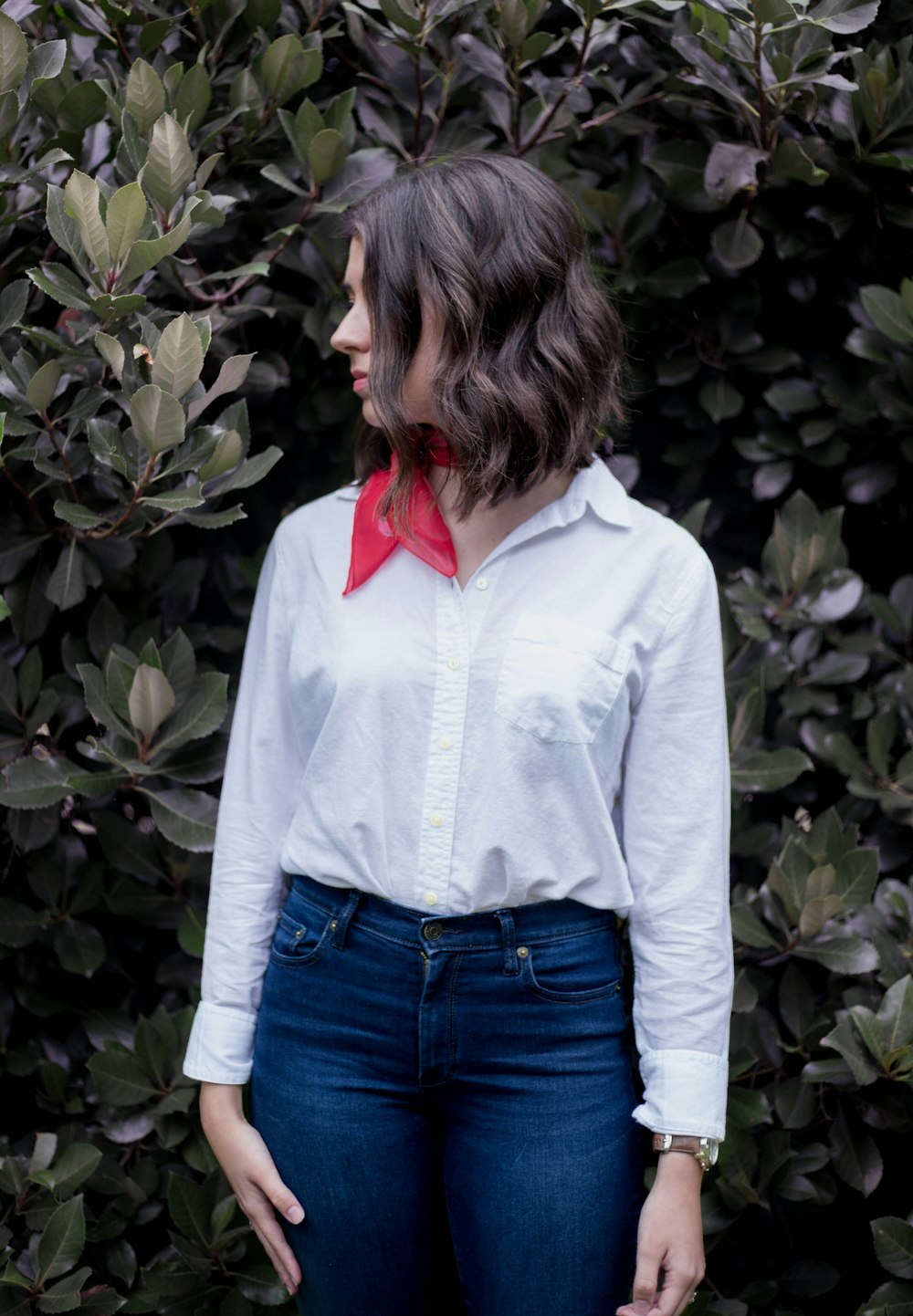 woman wearing white dress shirt