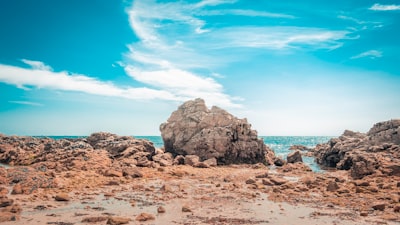 brown rock formation near sea
