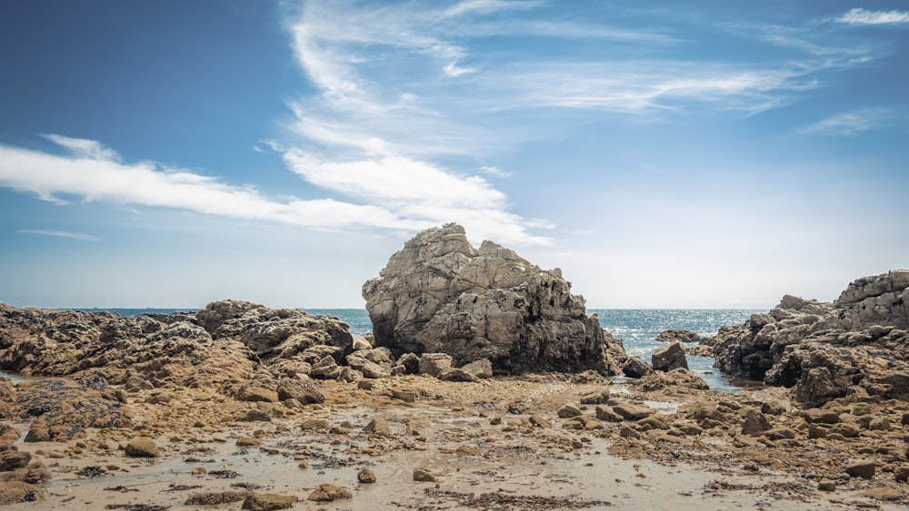 brown rock formation near sea