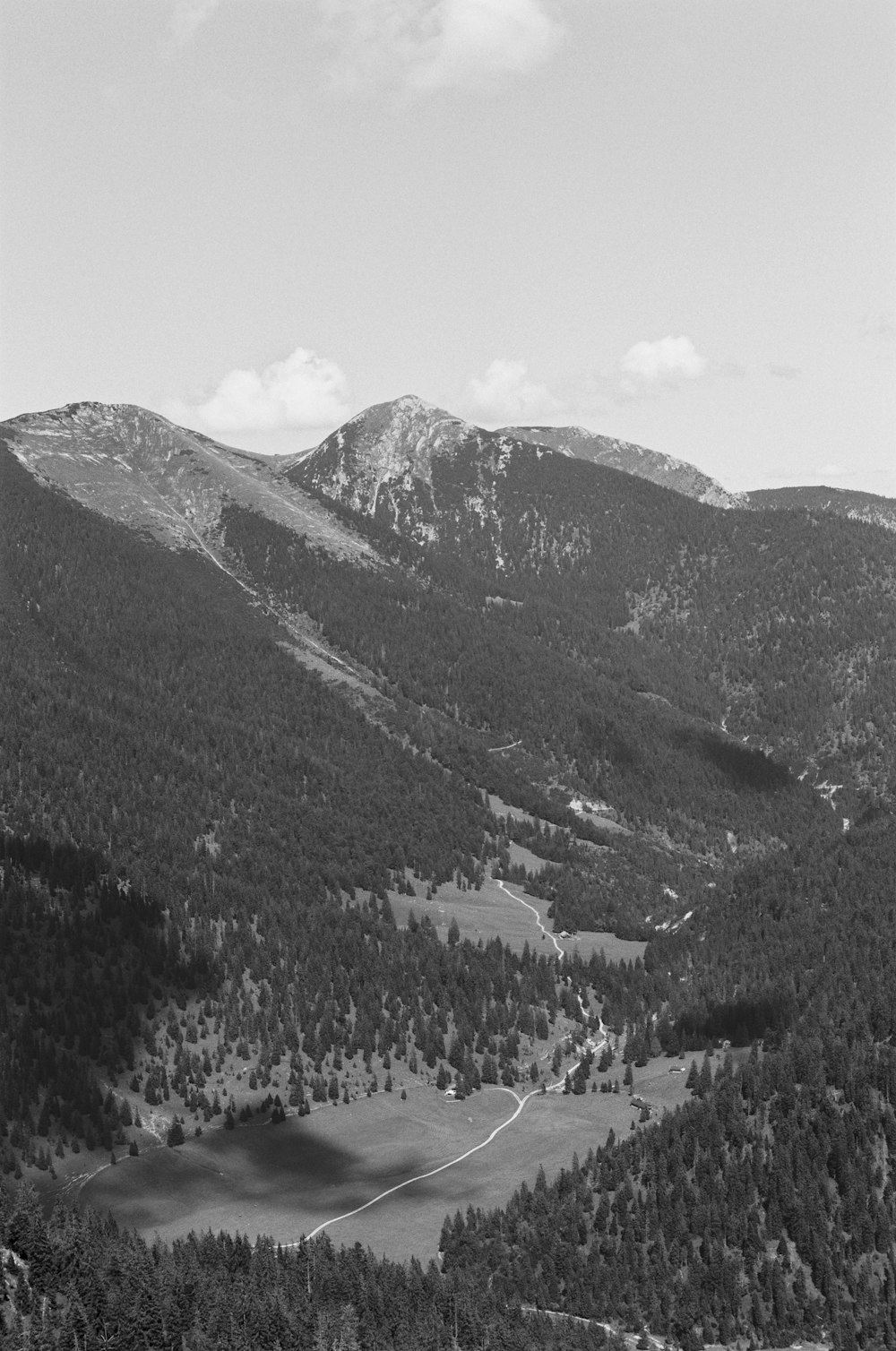 grayscale photo of mountains