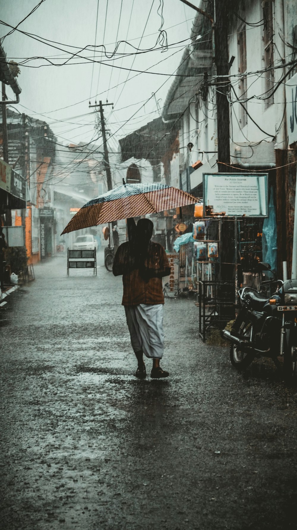 man walking on rain with umbrella