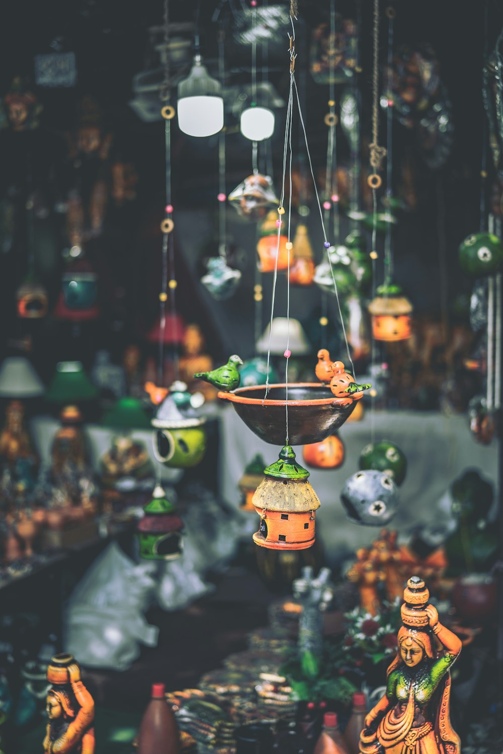 selective focus photography of multicolored hanging decors
