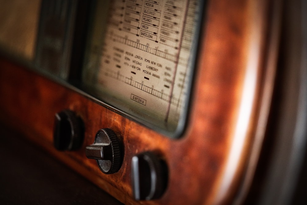 close up of brown radio