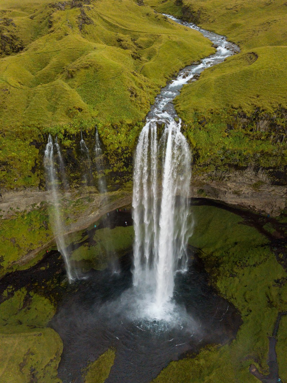 aerial photography of plunge waterfall
