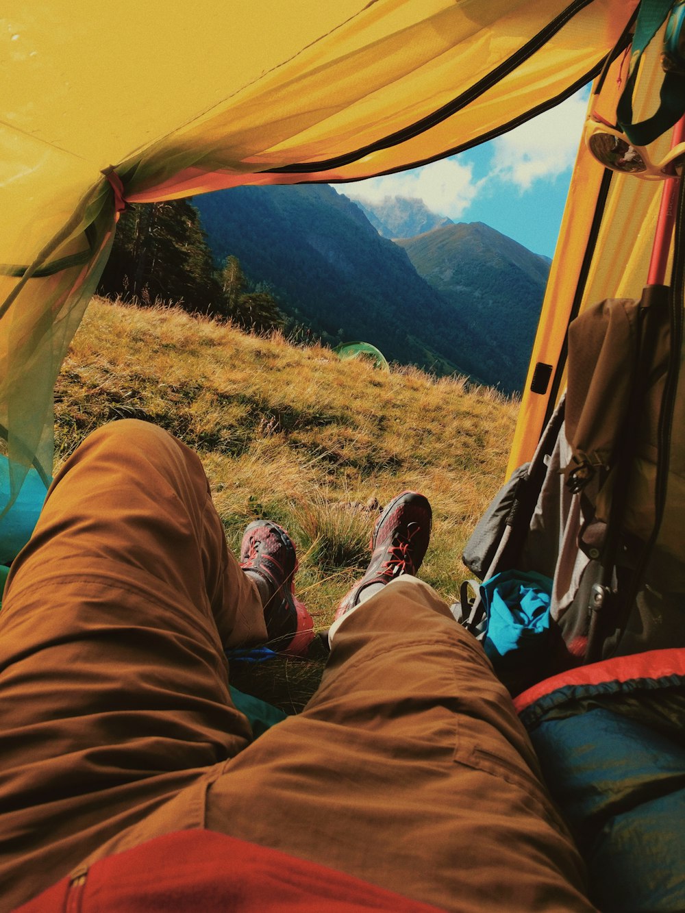 person lying inside tent