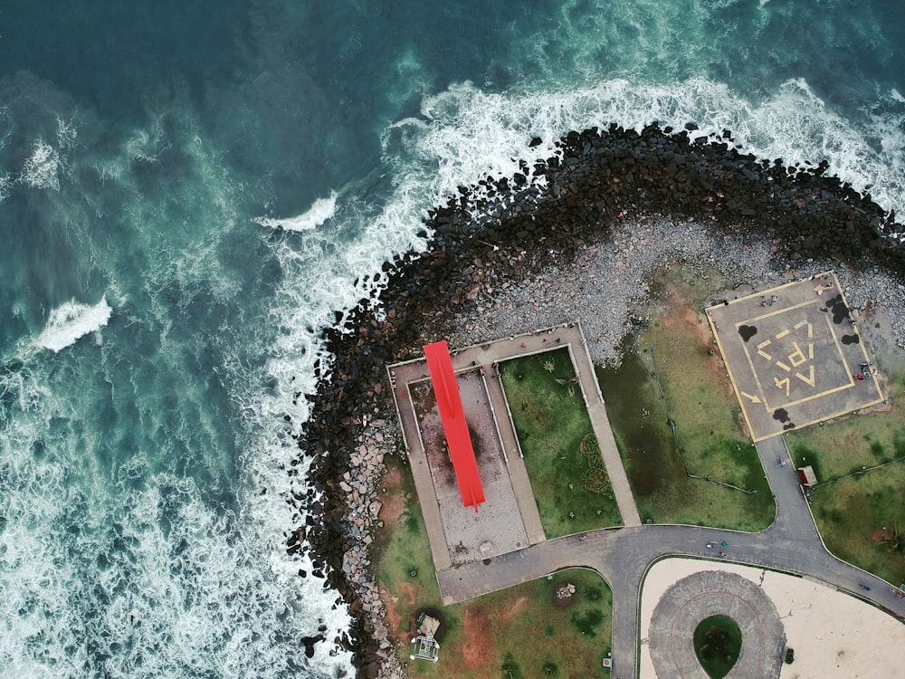 bird's eye photography of green and gray field