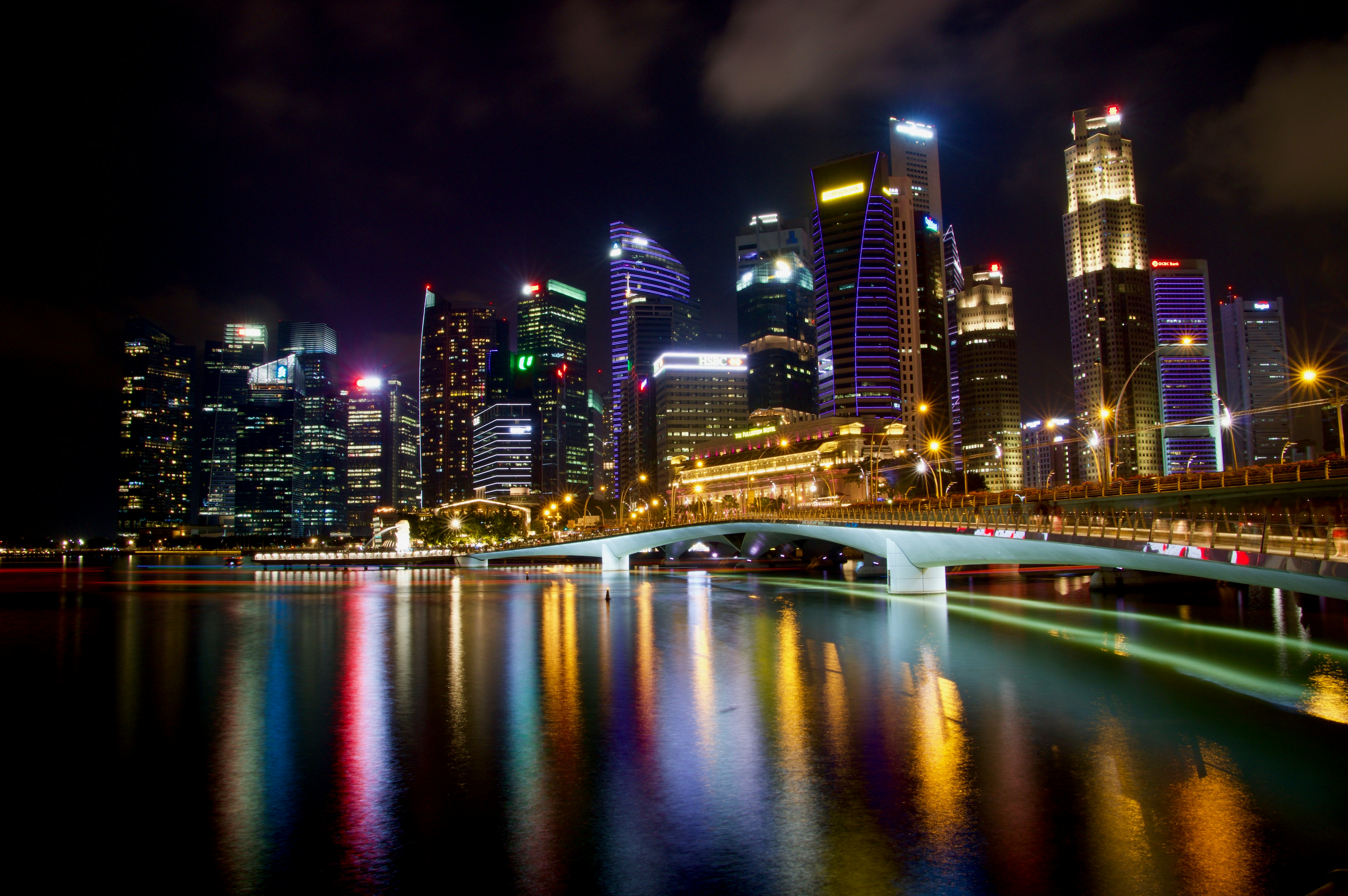 assorted-color concrete buildings, The first night shot of my Pentax with tripod. Welcome, this is Singapore. (Pentax K-3 + DA* 16-50mm F2.8 ED)