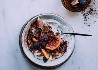 ice cream with fruits on top