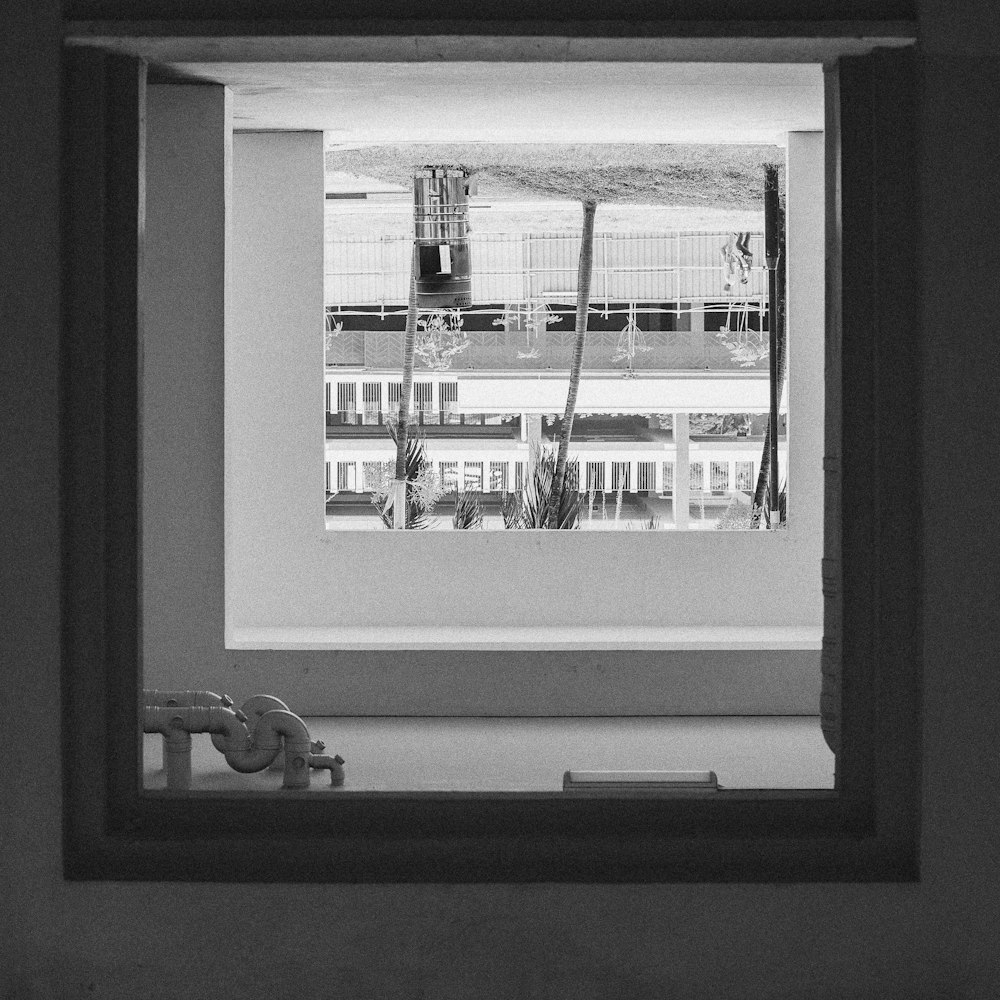 grayscale photography of window