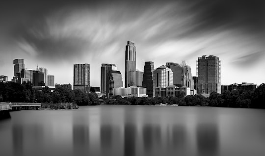 grayscale photo of city buildings in Austin United States