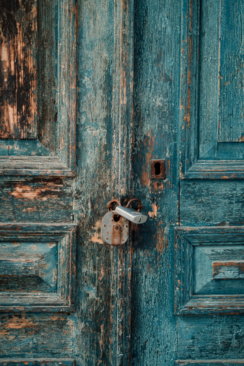 blue wooden door