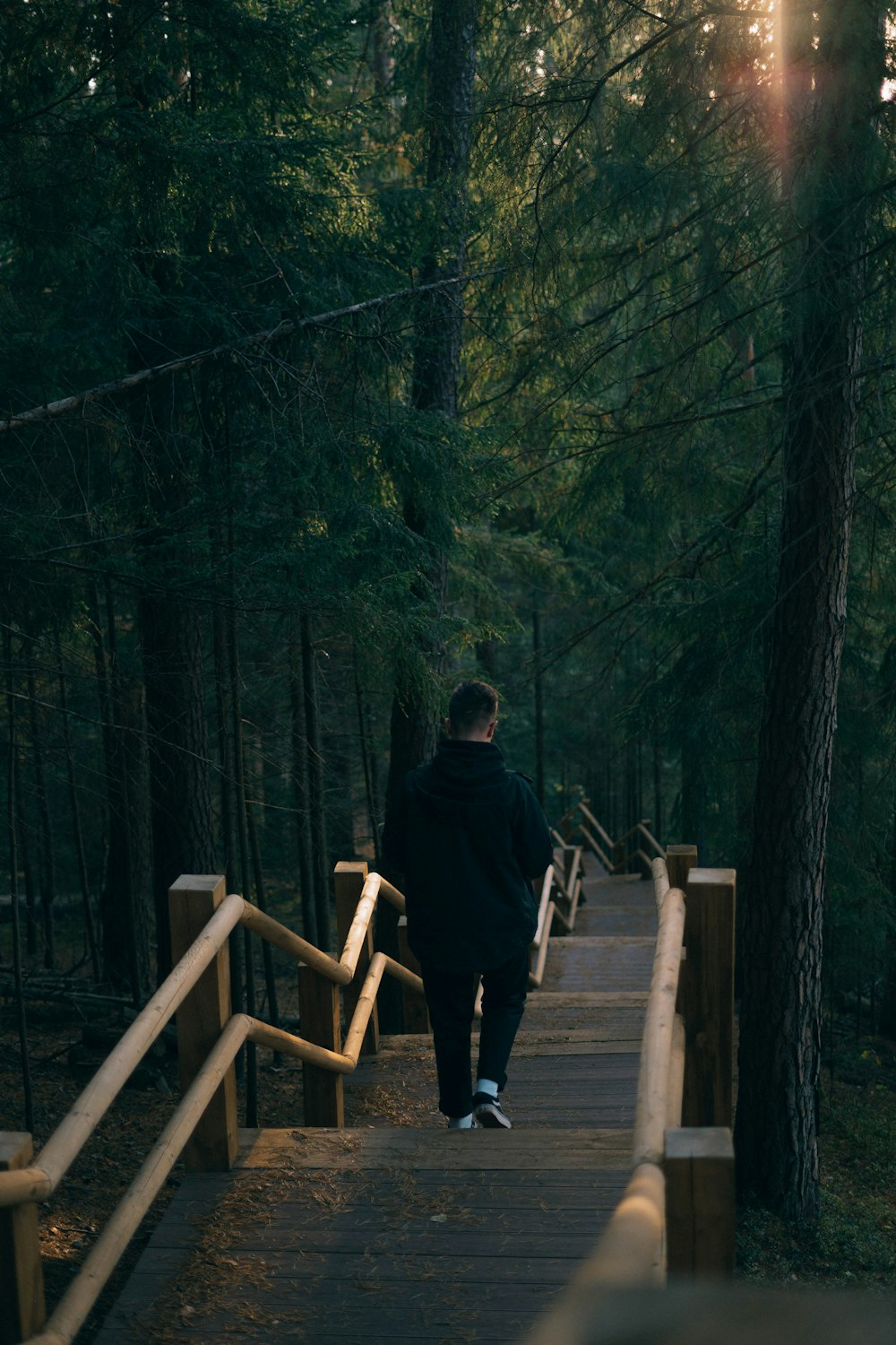 man walking near trees