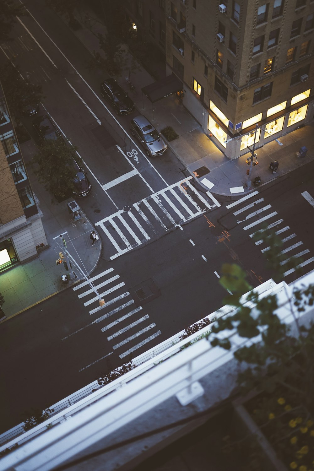 aerial view of car parked beside building