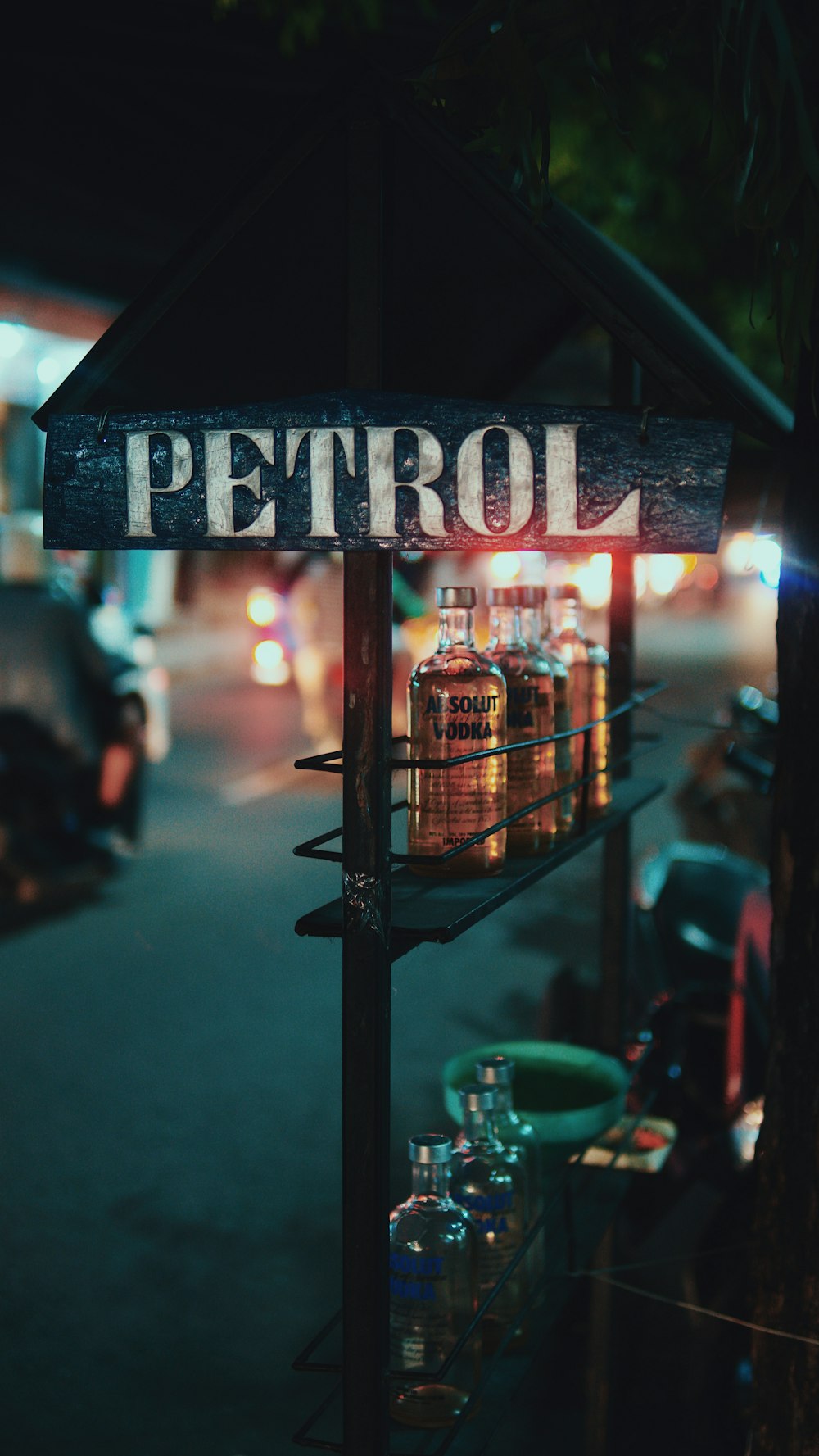 petrol wooden vodka station