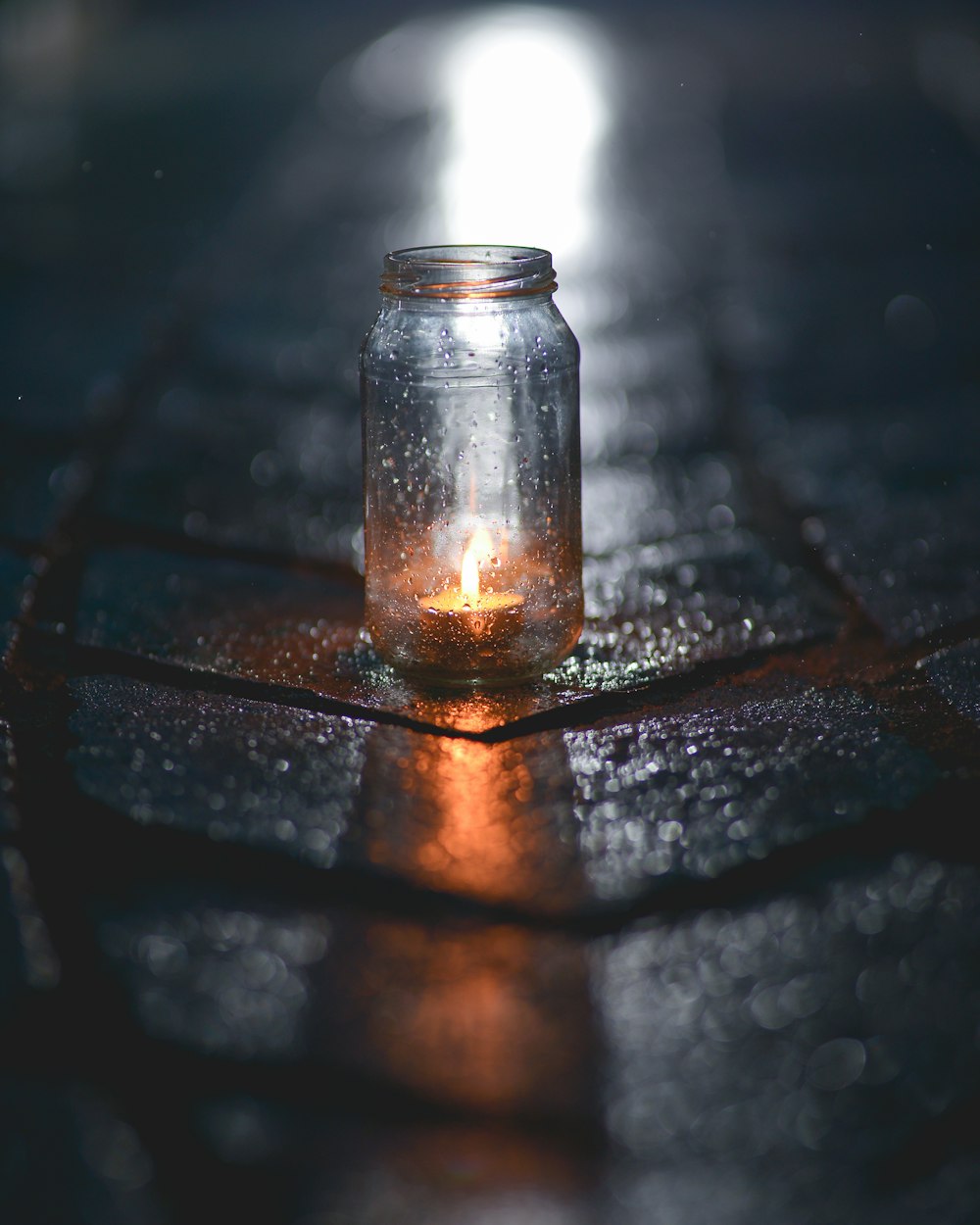 tealight candle in clear glass jar