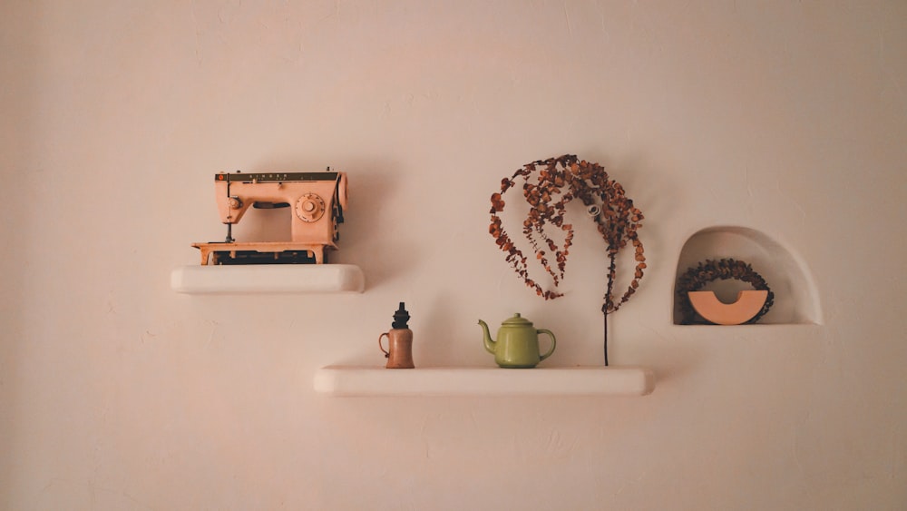 several ceramic figures on wall