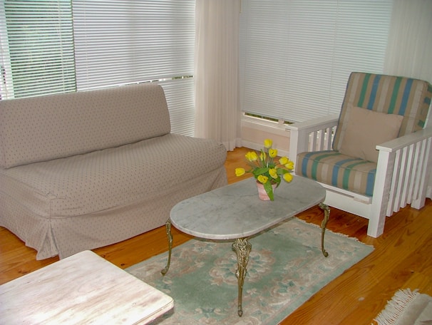 A bright, welcoming home environment with comfortable seating.
