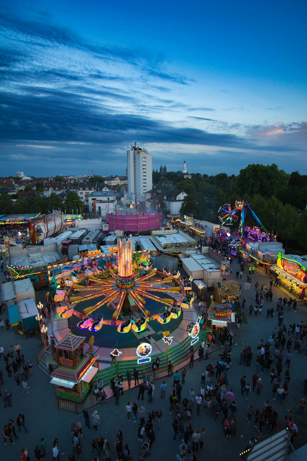 buildings and rides during sunset