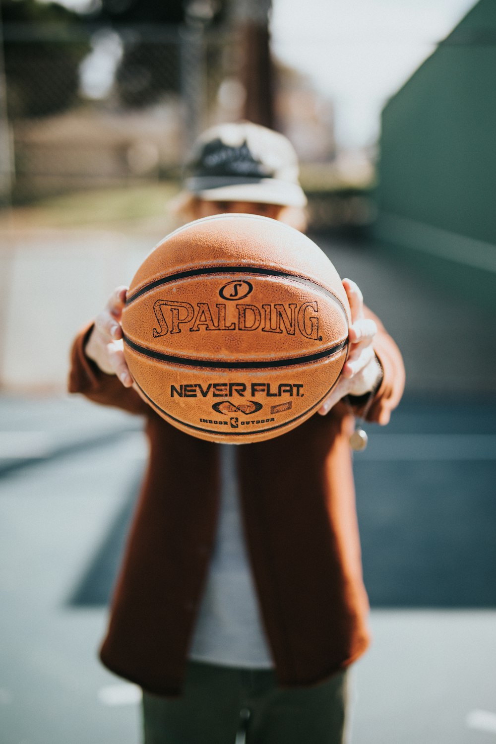 selective focus photography of Spalding basketball