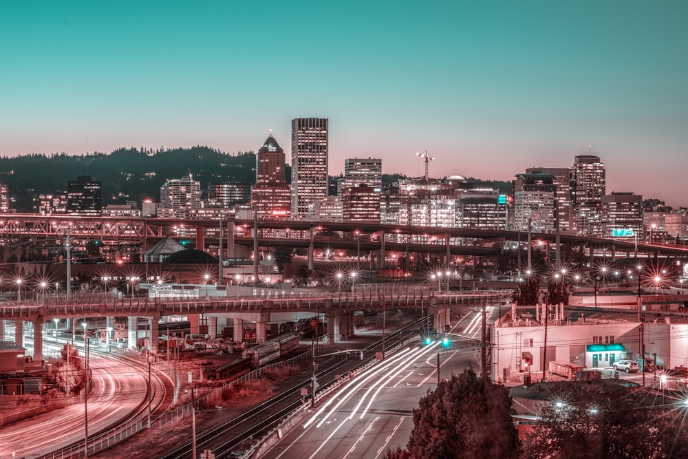 aerial photography of buildings and overpass