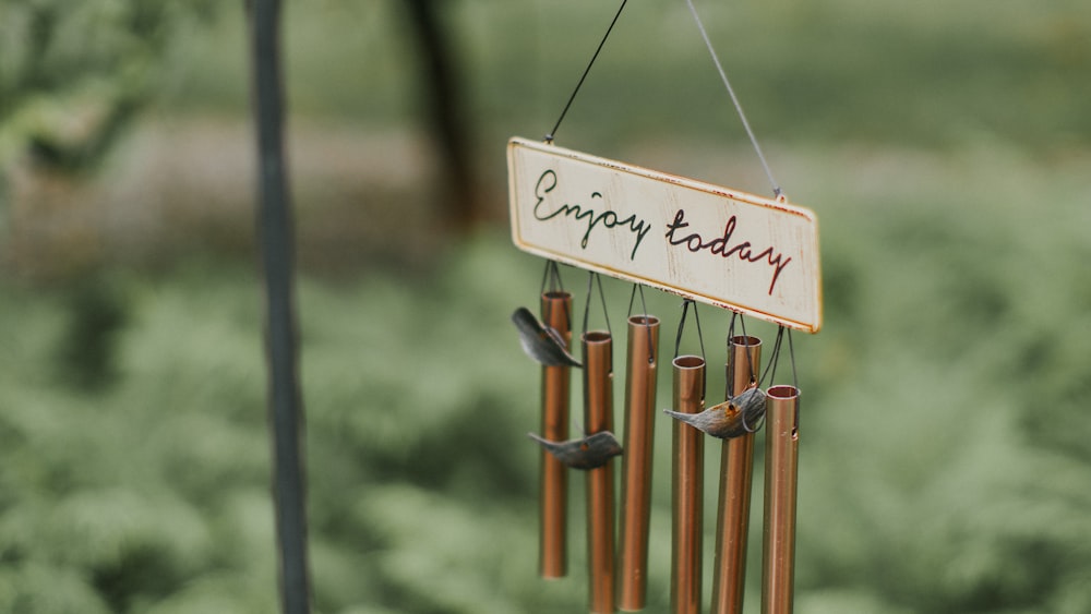 brown and gray wine chime with enjoy today text