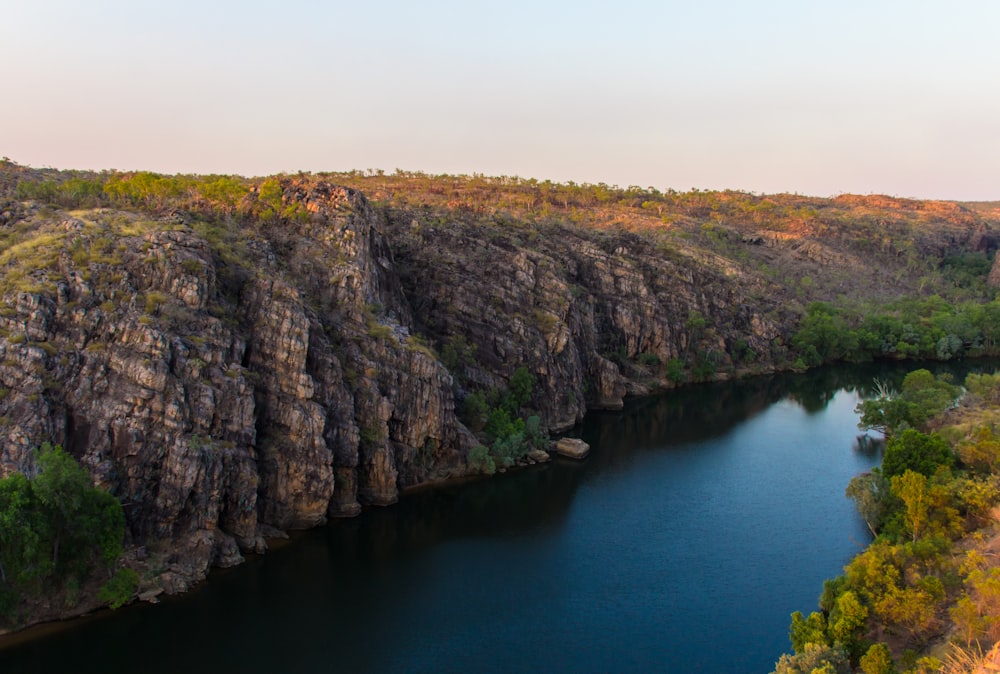 high-angle photography of river