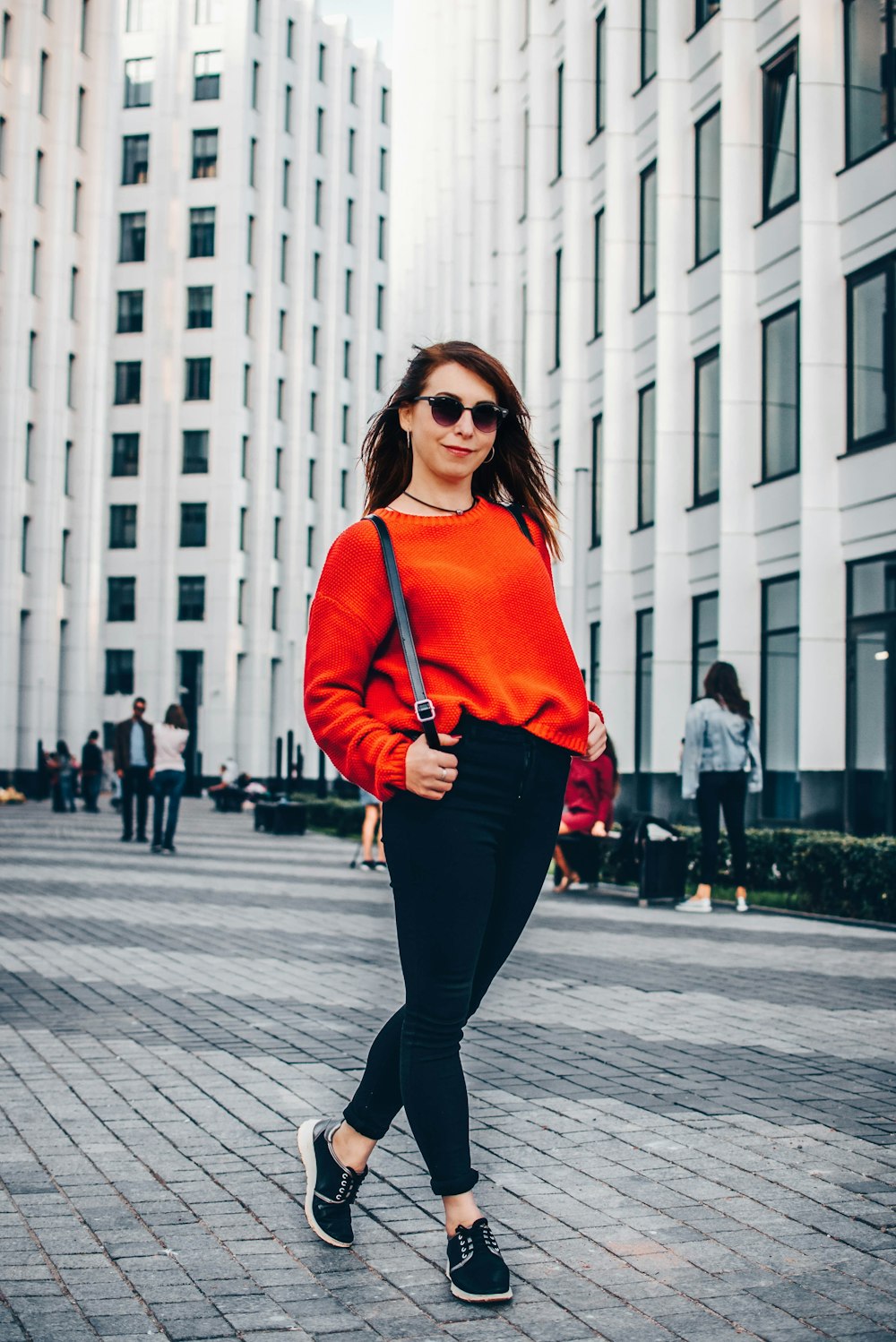 woman wearing red sweatshirt