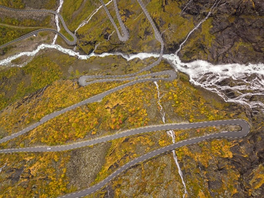 aerial view of zig-zag road in Trollstigen Norway