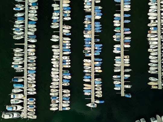 aerial view of yachts at marina in Neuchâtel Switzerland