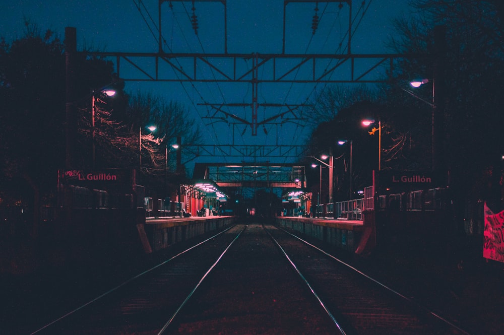 railway during night time